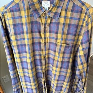 J. Crew Men's Slim Brushed Twill Mustard/Navy Plaid Shirt